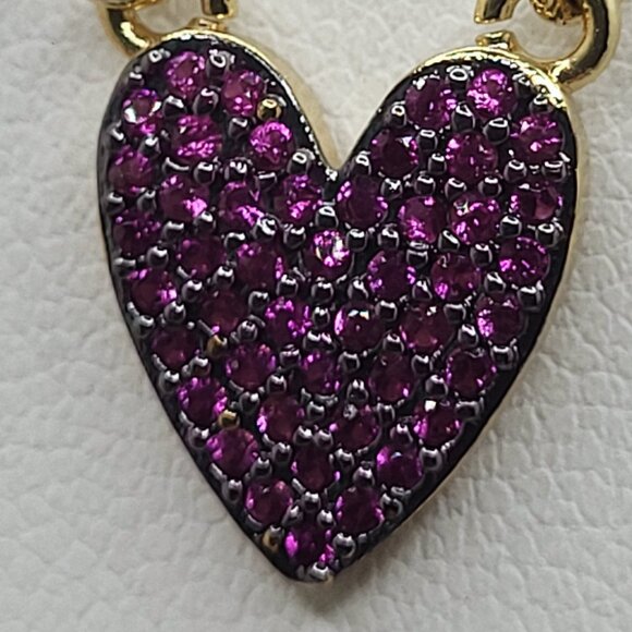 Dainty Gold Tone Heart Necklace Red Ruby Pave' Stones CZ Red Stones Unsigned 18" - Picture 3 of 9